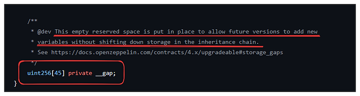 uint256[45] private __gap 变量的代码片段