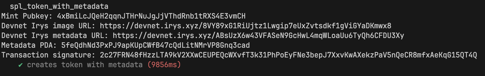 A test showing the successful creating of a token with metadata