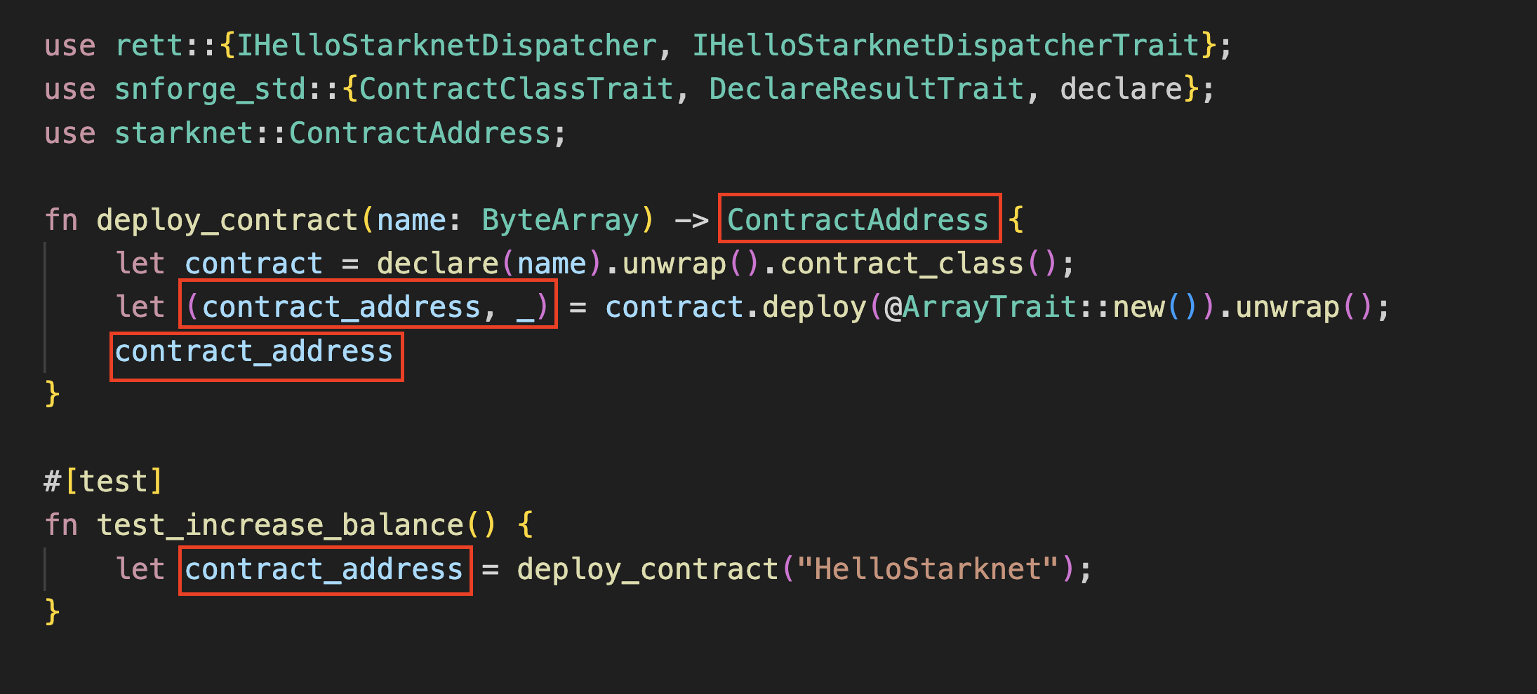 Screenshot of the test code, highlighting the part we will make changes to