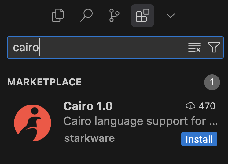 an image showing searching for Cairo language extension.