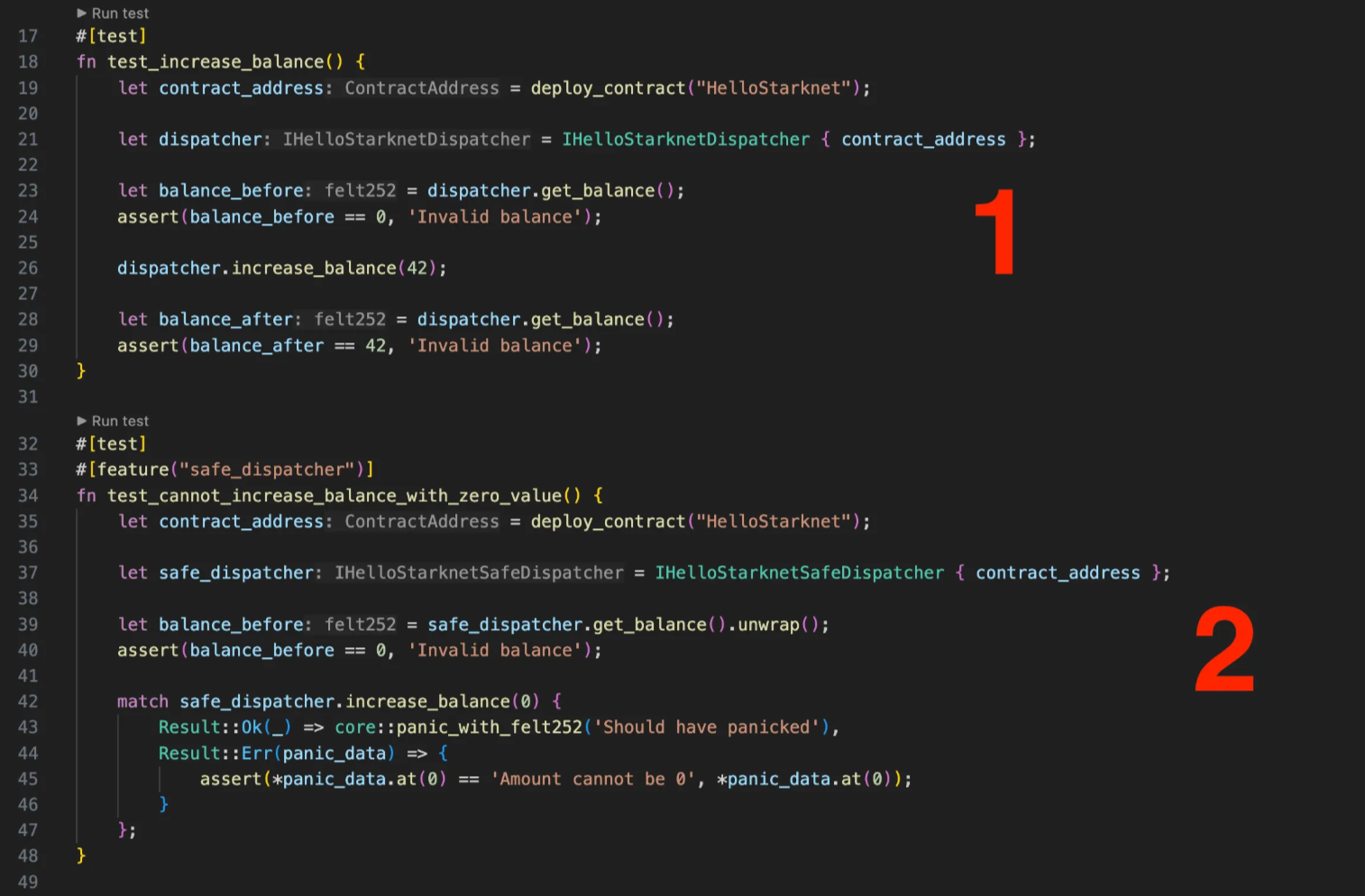 a test running in the terminal