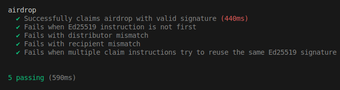 A screenshot showing the result of a successful test