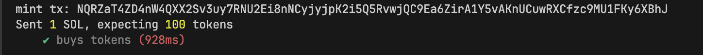 Screenshot of the terminal showing a successful token mint.