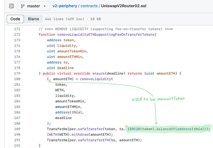 uniswap v2 supporting fee on transfer for removing liquidity