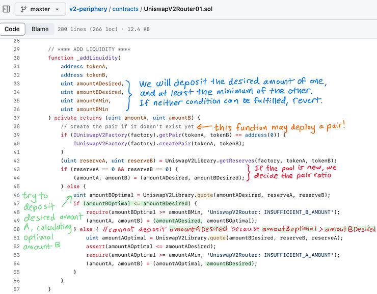 uniswap v2 router add liquidity internal function