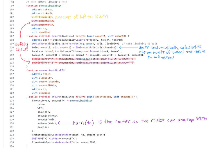 uniswap v2 router remove liquidity